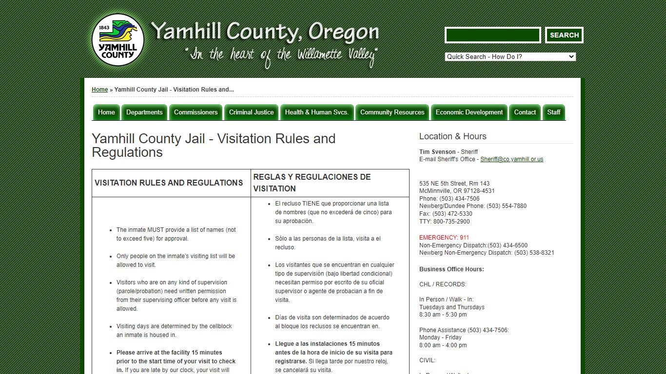 Yamhill County Jail - Visitation Rules and Regulations